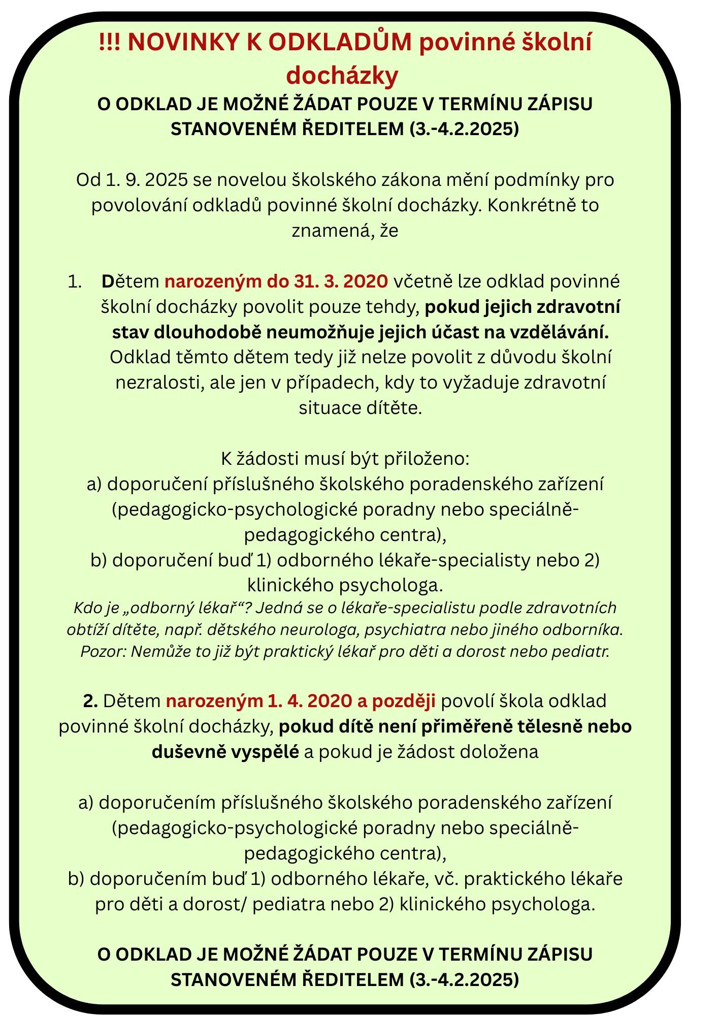 Zápisy do 1. tříd pro školní rok 2026/2027