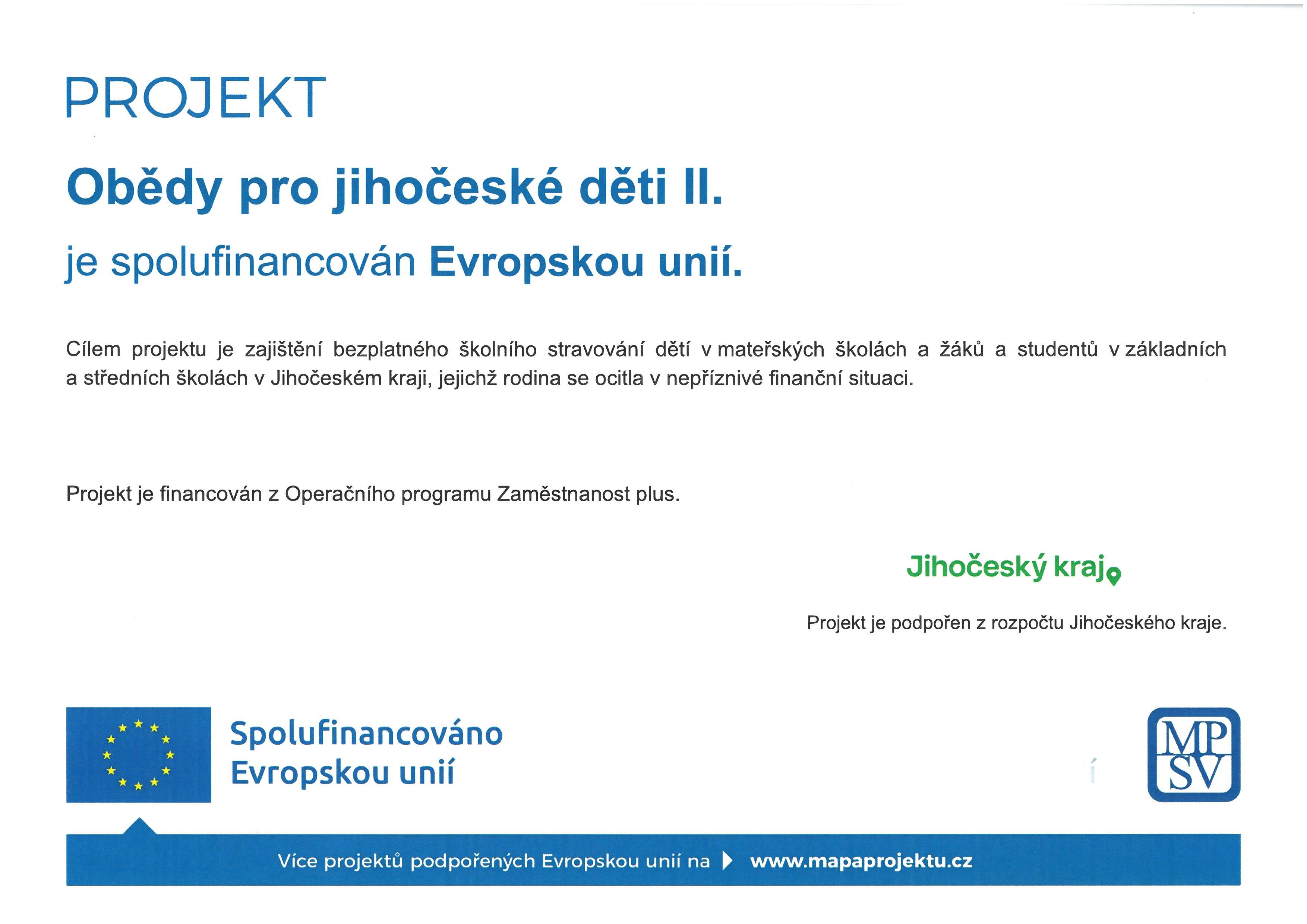 Projekt Obědy pro jihočeské děti II.